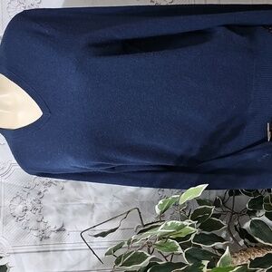 Lands' End NWOT 100% Cashmere Navy V-Neck Sweater Size 38-40